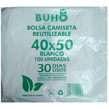 Comprar bolsas de plástico 70% reciclado asa camiseta 50x60